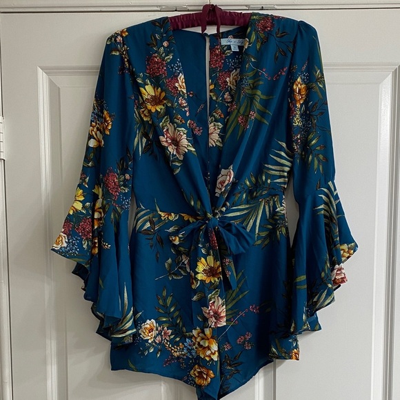 She + Sky Pants - She + Sky Teal Floral Romper